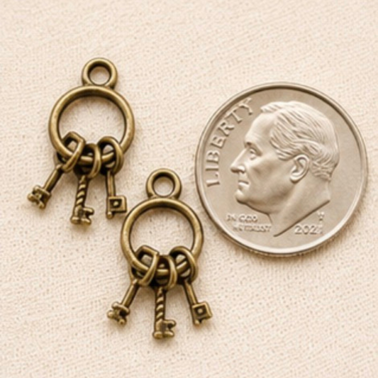 Miniature Antique-Brass Finish Key Ring Charms – Set of 2