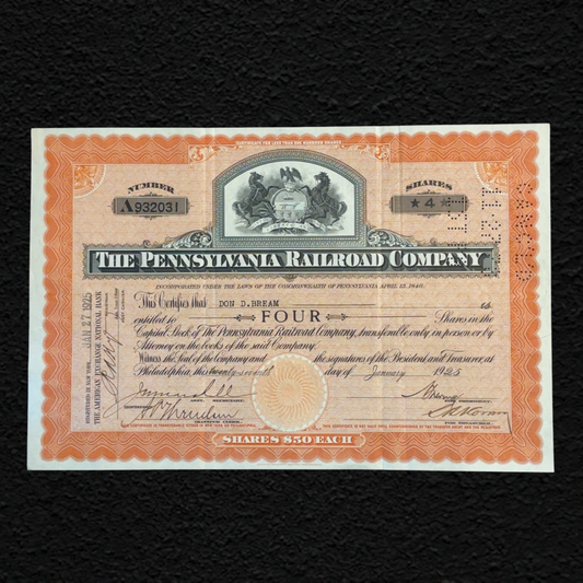 Original Pennsylvania Railroad Stock Certificate