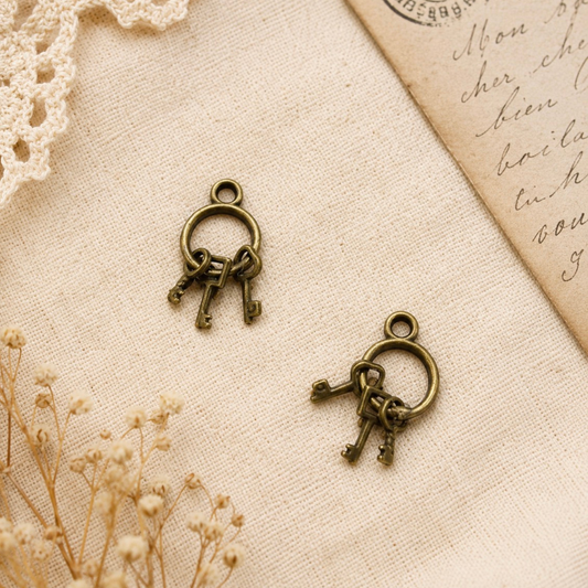 Miniature Antique-Brass Finish Key Ring Charms – Set of 2
