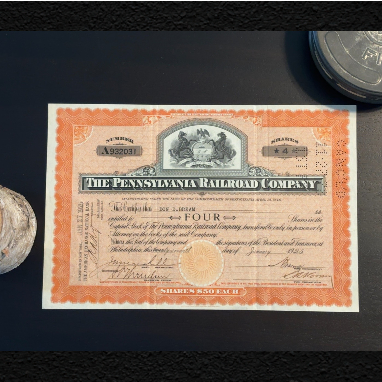 Original Pennsylvania Railroad Stock Certificate