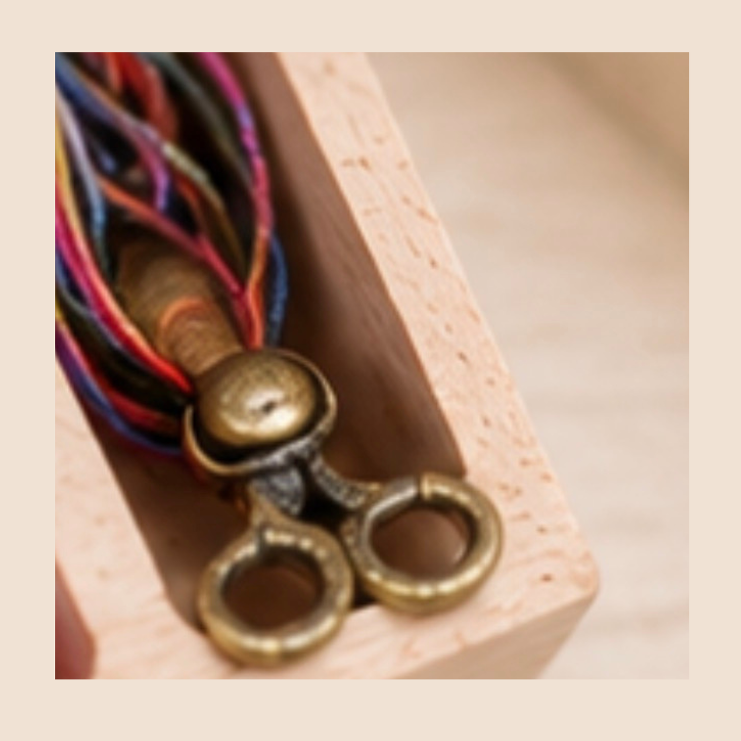 Miniature Wooden Sewing Box with Thread & Scissors
