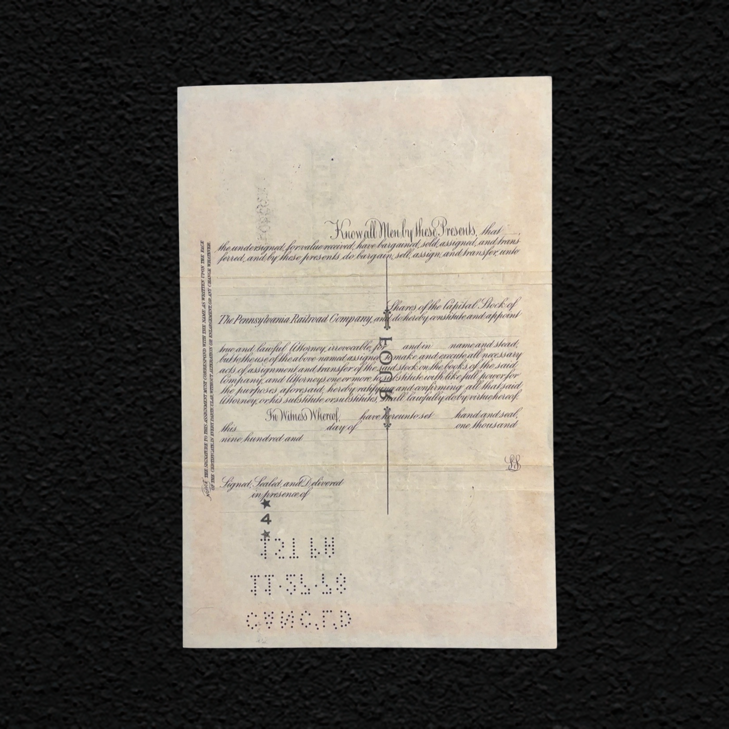 Original Pennsylvania Railroad Stock Certificate