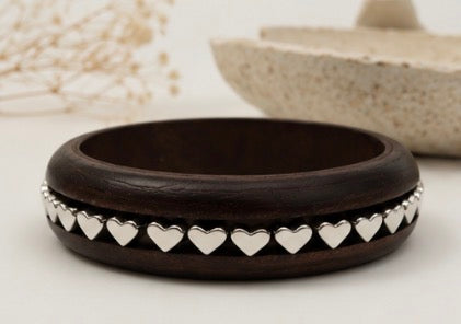 Wooden Heart Bangle Bracelet