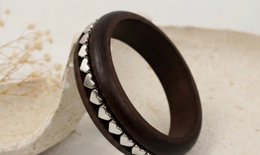 Wooden Heart Bangle Bracelet