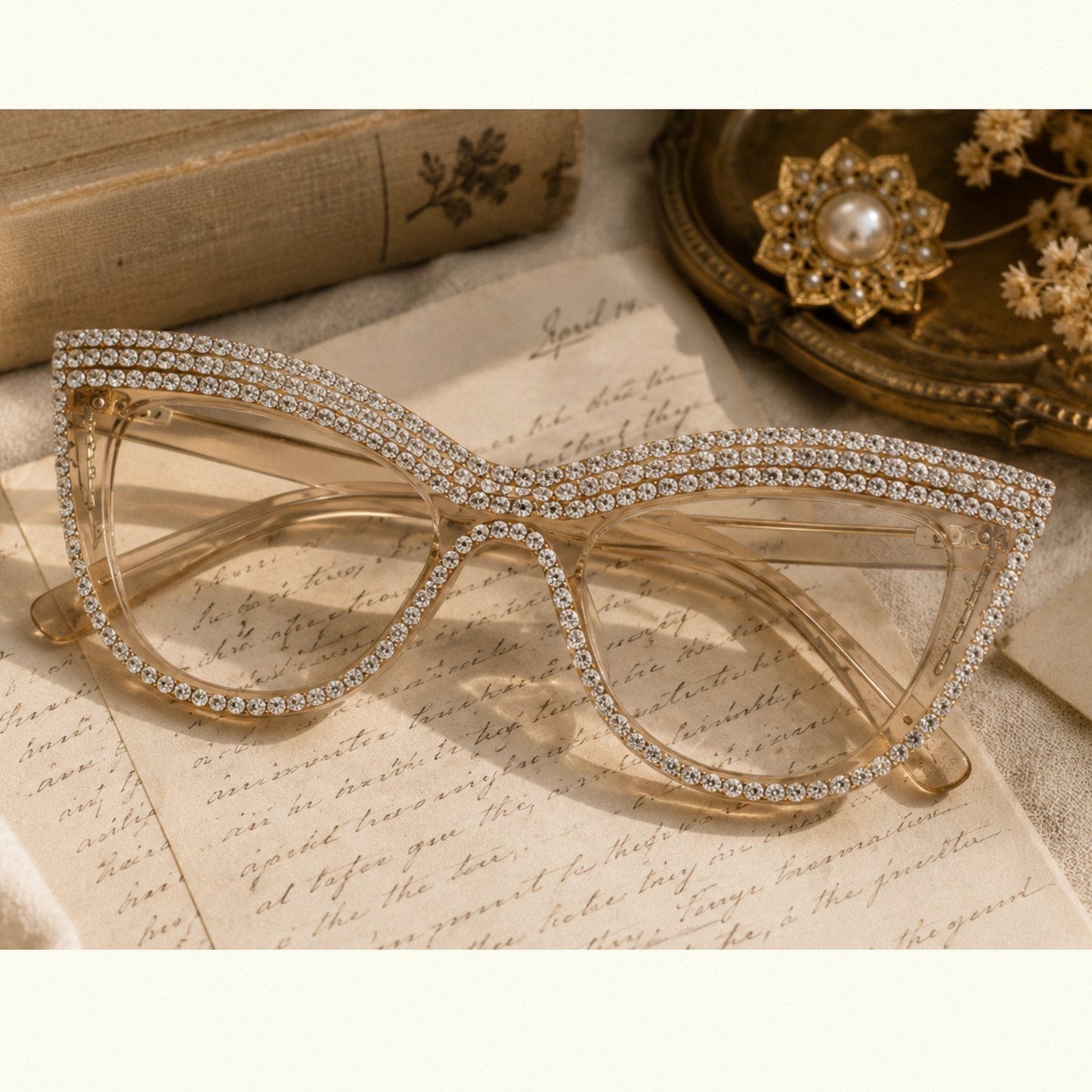 Champagne Rhinestone Cat-Eye Glasses