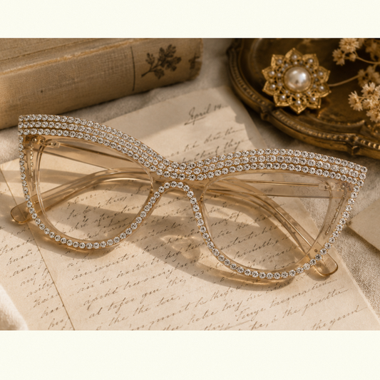 Champagne Rhinestone Cat-Eye Glasses