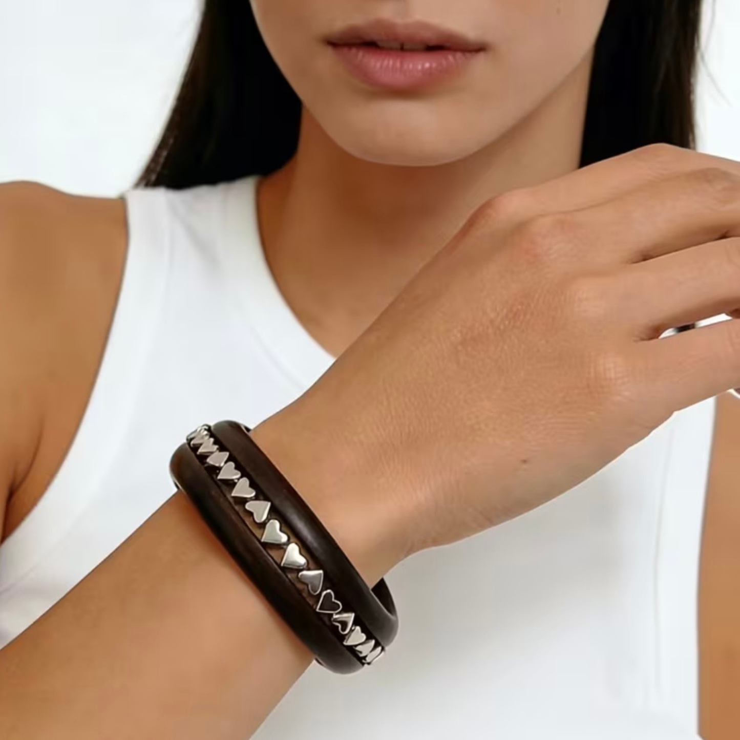Wooden Heart Bangle Bracelet