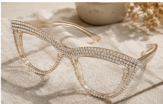 Champagne Rhinestone Cat-Eye Glasses