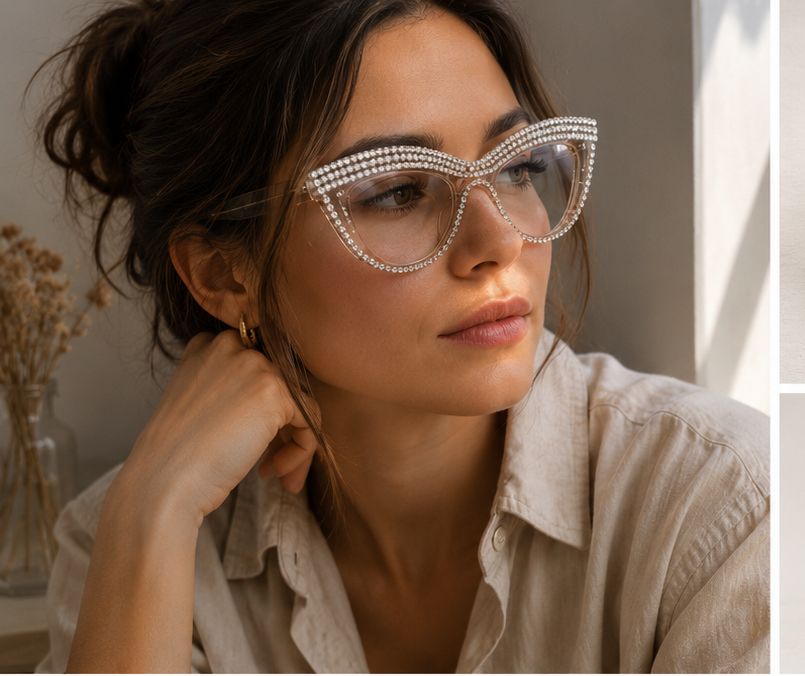 Champagne Rhinestone Cat-Eye Glasses
